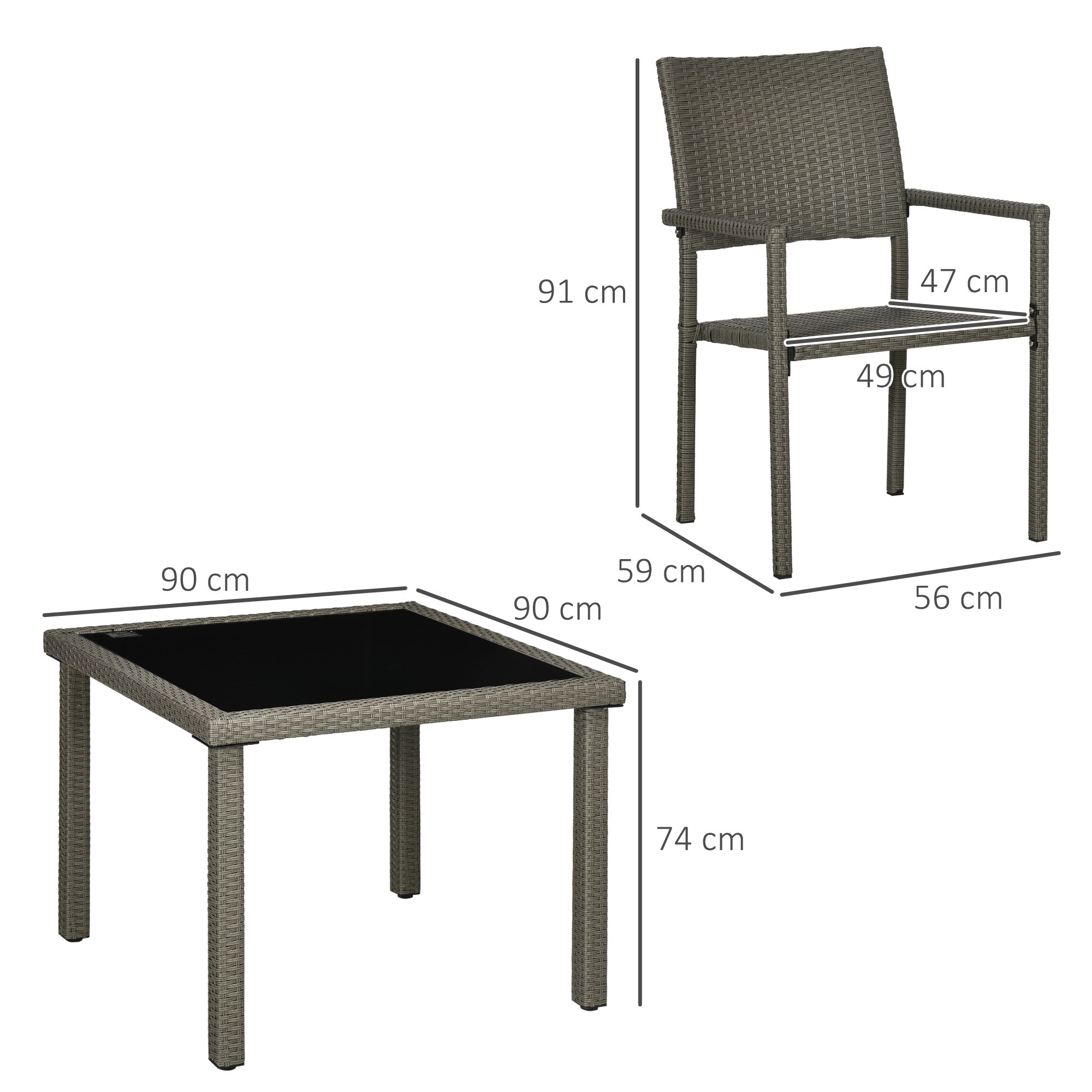 Set Tavolo e 4 Sedie da Giardino in Rattan PE Grigio