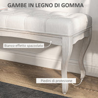 Panca Fondoletto Stile Vintage 110x37x49 cm in Tessuto Effetto Lino Bianco Crema