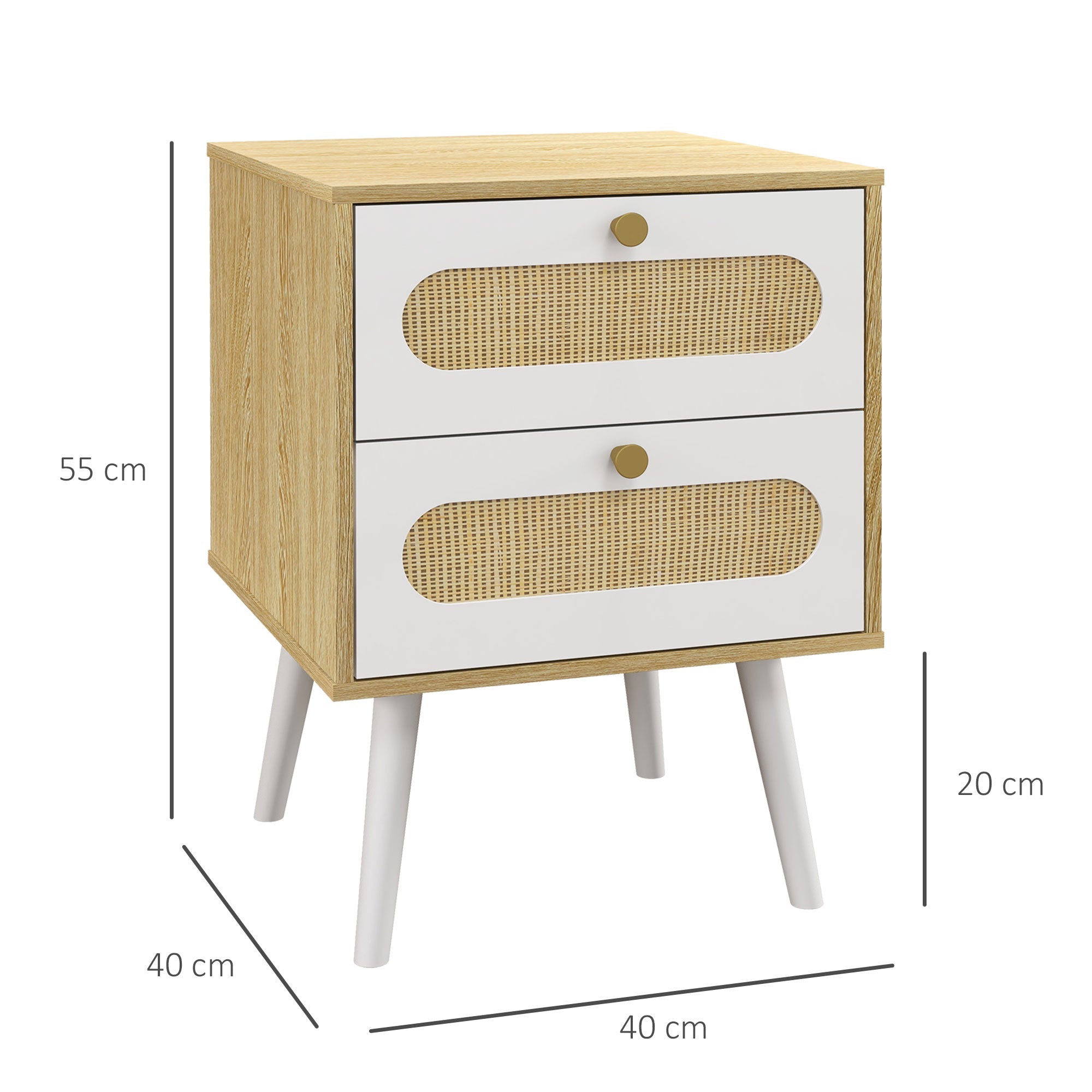 Set 2 Comodini 2 Cassetti 40x40x55 cm in Truciolato e MDF Rovere e Bianco