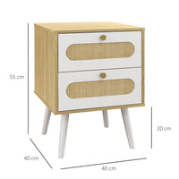 Set 2 Comodini 2 Cassetti 40x40x55 cm in Truciolato e MDF Rovere e Bianco