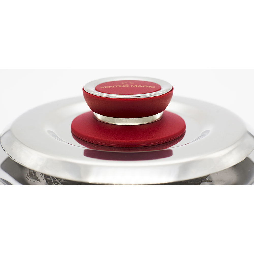 Coperchio Magico Antiodore Ø22 cm Ventur Magic in Acciaio Inox Pomolo in Bachelite Rosso