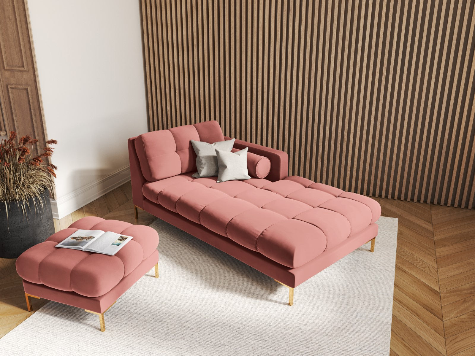 Cosmopolitan Design - Chaise longue destra "Bali" in velluto rosa 