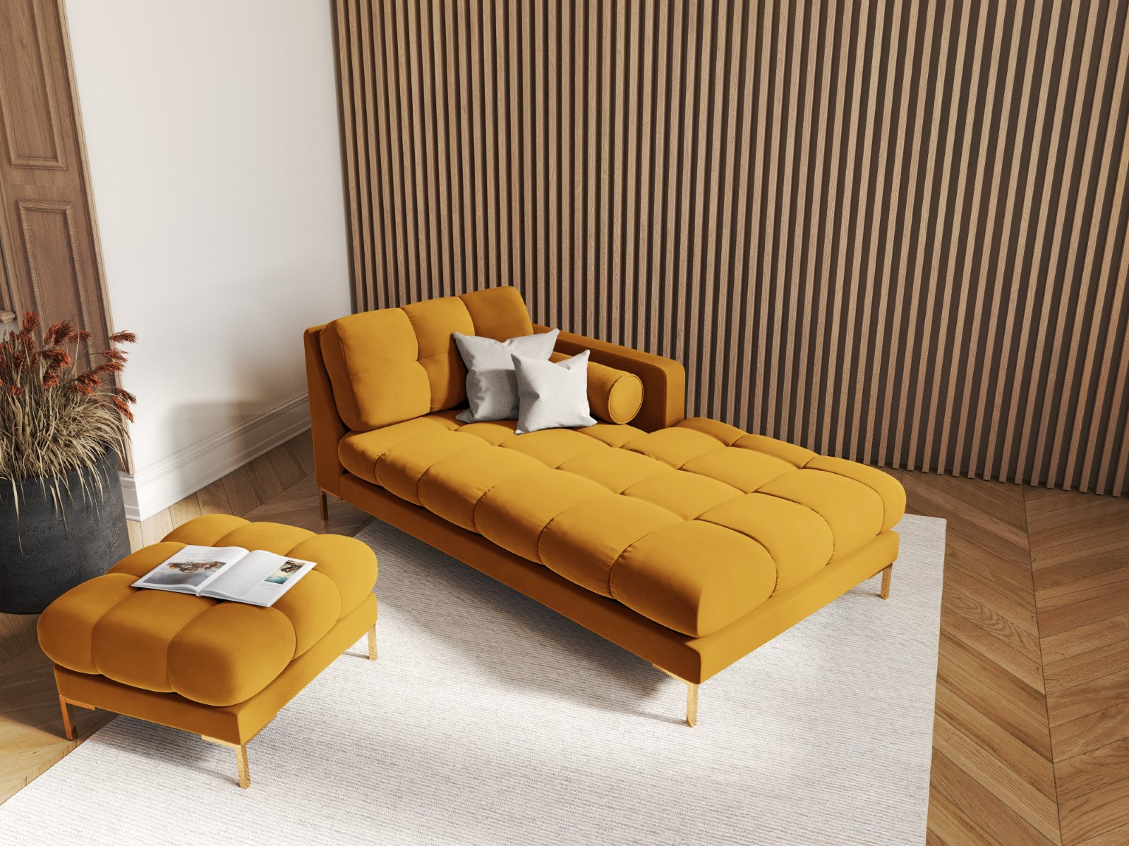 Cosmopolitan Design - Chaise longue destra "Bali" in velluto giallo 