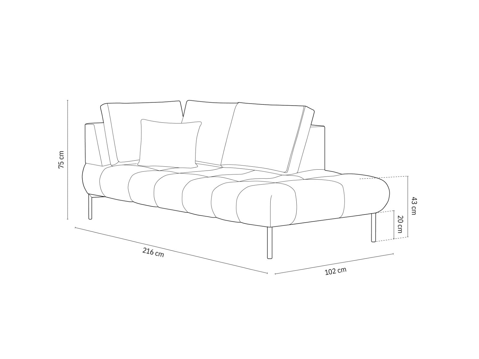 Cosmopolitan Design - Chaise longue destra "Hastings" 2 posti in velluto verde bottiglia 