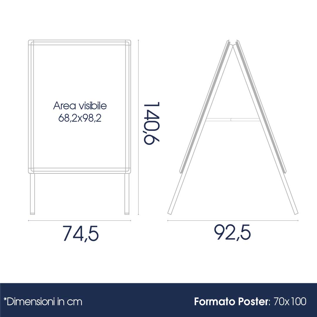 Espositore Pubblicitario Bifacciale a Cavalletto Pieghevole 54,3x90,5x84 cm in Alluminio da Esterno Antivento Silver