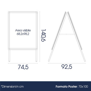 Espositore Pubblicitario Bifacciale a Cavalletto Pieghevole 54,3x90,5x84 cm in Alluminio da Esterno Antivento Silver