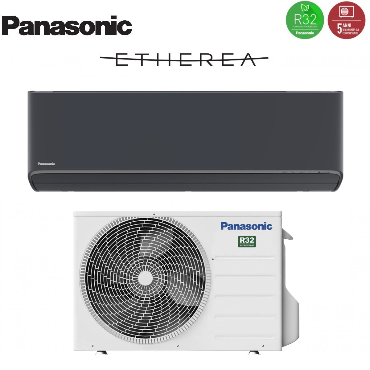 Climatizzatore Condizionatore Panasonic Inverter Serie Etherea Dark 9000 Btu CS-XZ25XKEW-H R-32 Wi-Fi Integrato Colore Grigio Grafite