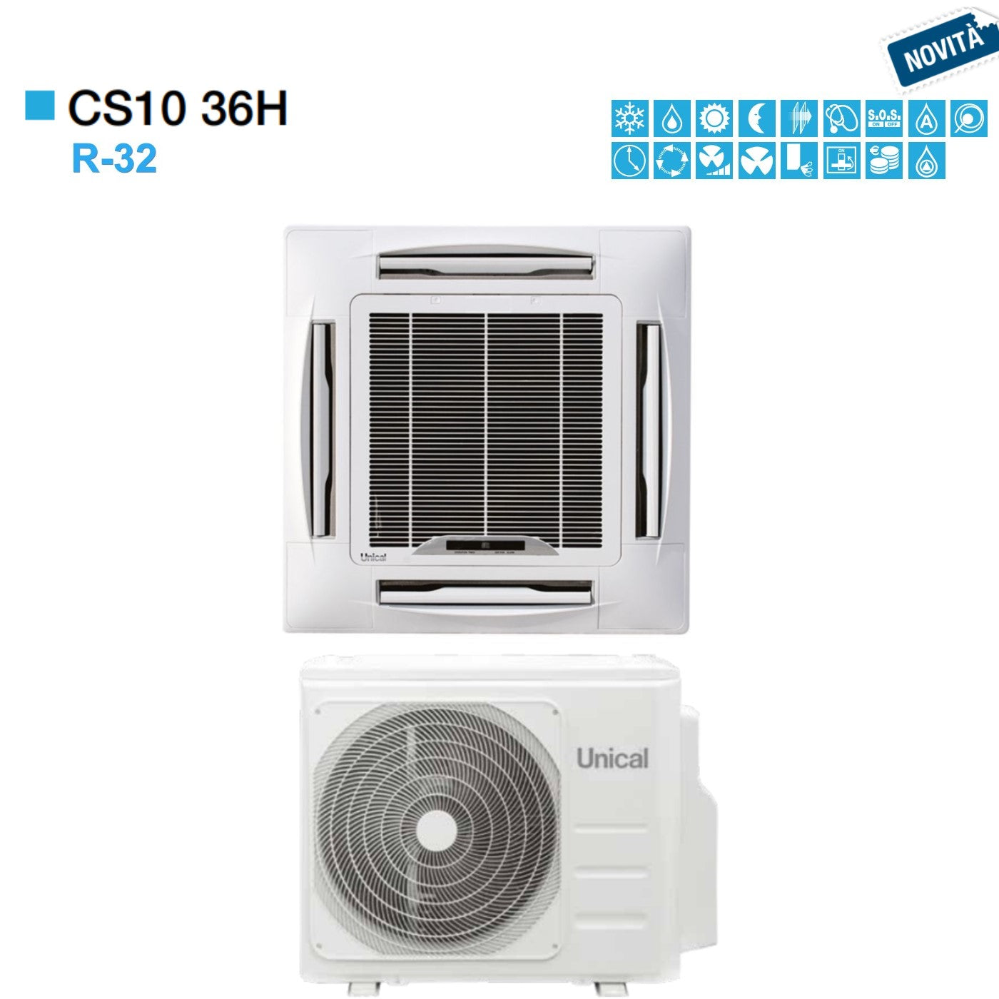 Climatizzatore Condizionatore Unical Cassetta 4 Vie R-32 36000 btu CS10 36H Gas R-32 Novità