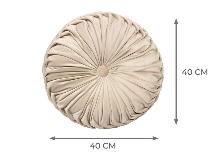 Cuscino Arredo Imbottito In Velluto Rotondo A Pieghe Plissettato Colore Beige Atelier In Tinta Unita Pieghettato