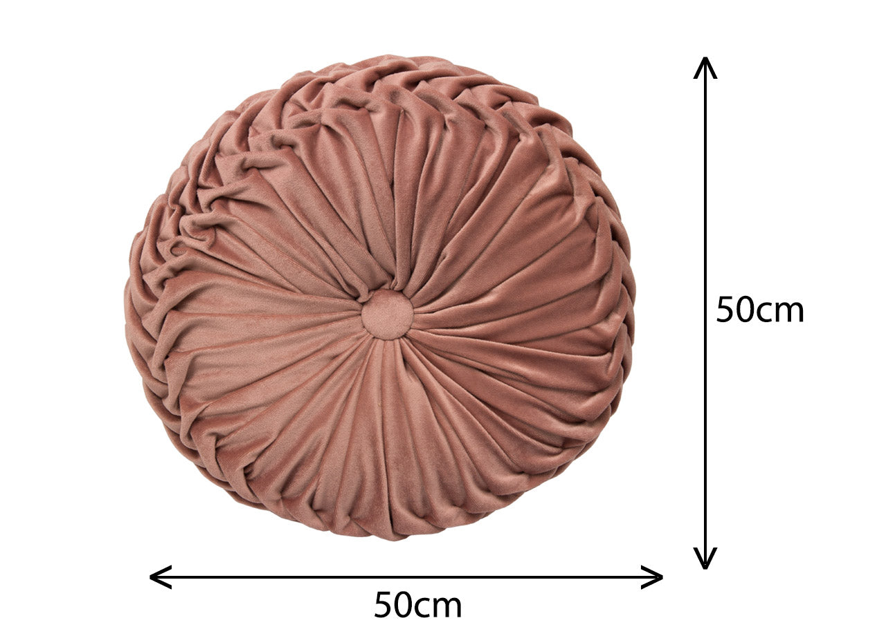 Cuscino Arredo Imbottito In Velluto Rotondo A Pieghe Plissettato Colore Rosa Antico Atelier In Tinta Unita Pieghettato