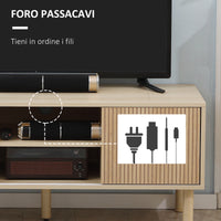 Mobile Porta TV fino a 50" Anta Scorrevole 115x40x49 cm con Vani Aperti e Armadietti Naturale