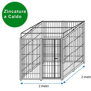 Recinto per cani in rete con predisposizione alla copertura 2x2 metri zincatura a caldo