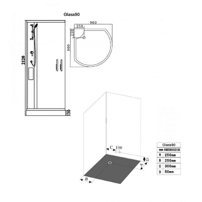 Cabina box doccia curvo idromassaggio 90x90xh212cm Taxico