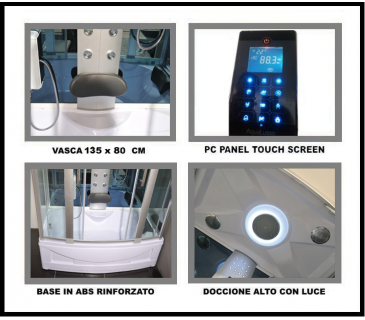 Cabina doccia idromassaggio, cromoterapia, touch screen, full optional 135x80cm Sicorage Xulus