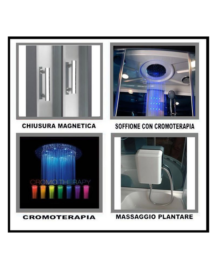 Cabina doccia idromassaggio, cromoterapia, touch screen, full optional 80x80cm Sicorage Myala