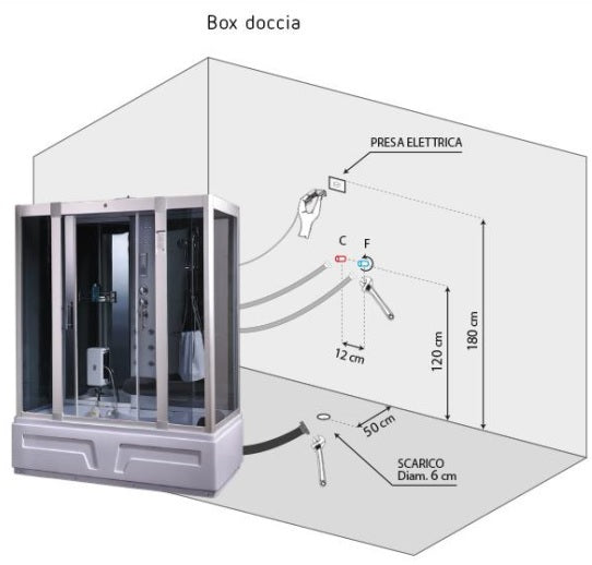 Cabina idromassaggio con vasca idro, sauna bagno turco, fm, cromoterapia 160x85 full optional Sicorage Roxul