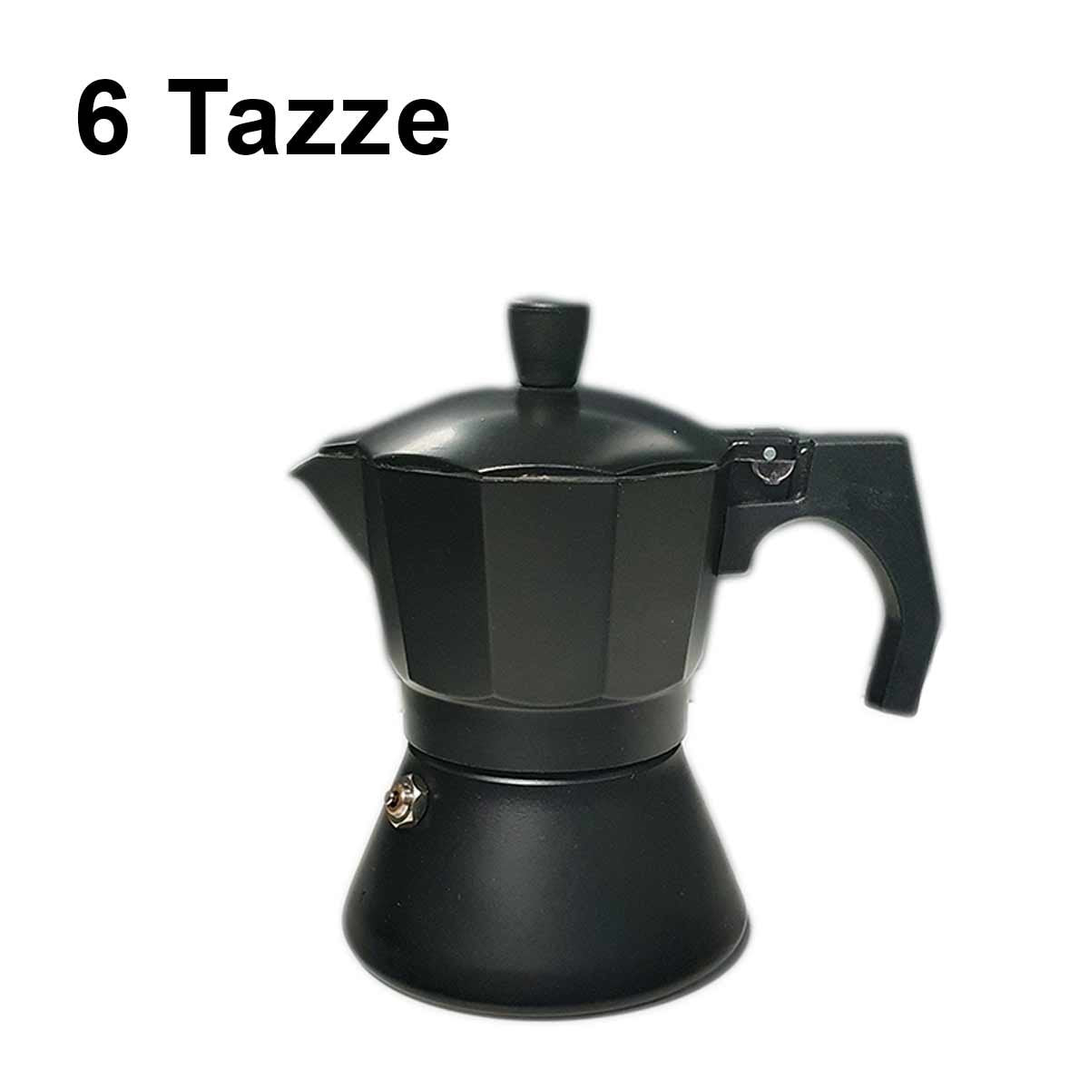 Caffettiera Moka a Induzione in Alluminio Antiscivolo e Resistente Adatta a Tutti i Tipi di Piano Cottura 6 Tazze Nero