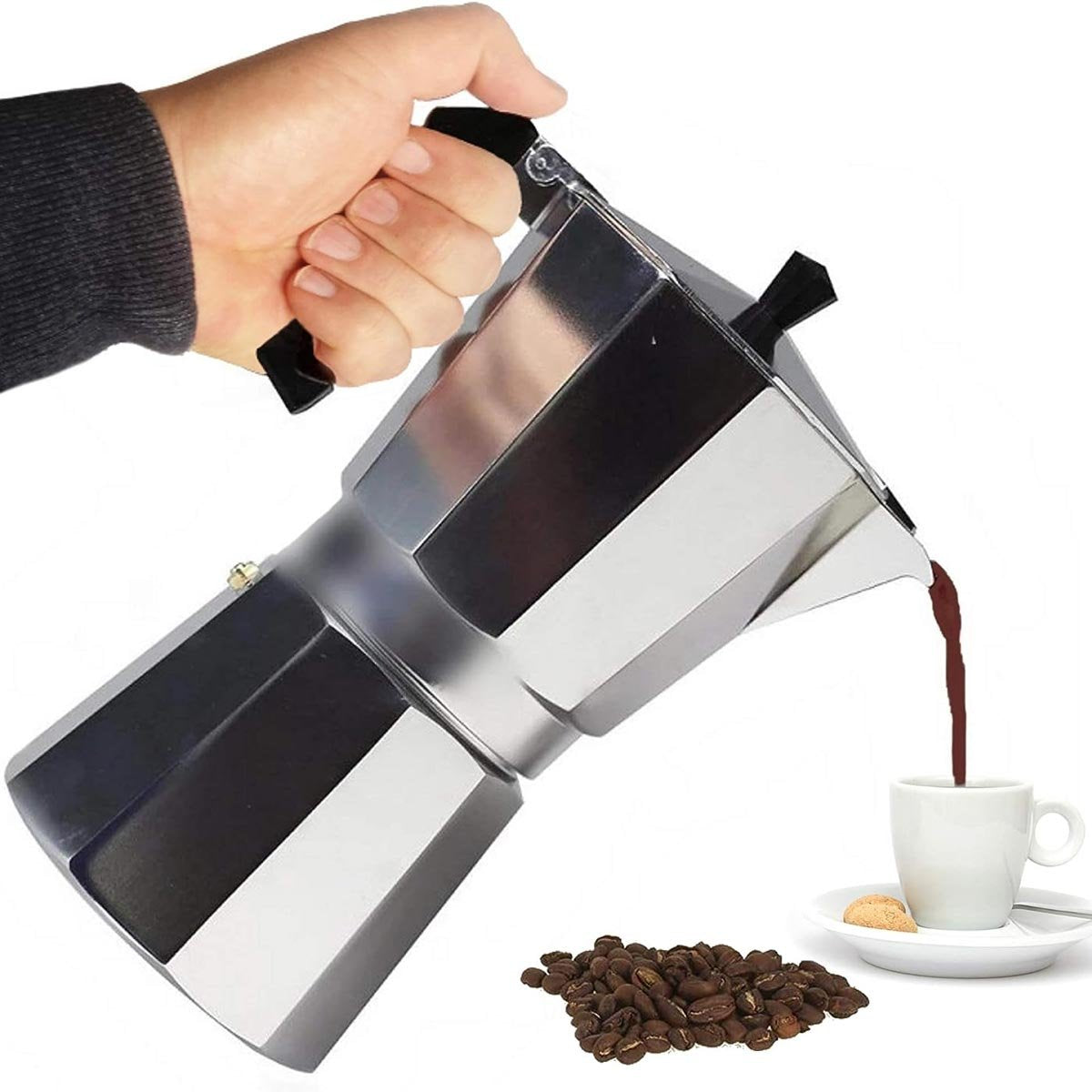 Caffettiera Moka in Alluminio 6 Tazze Alta 18cm