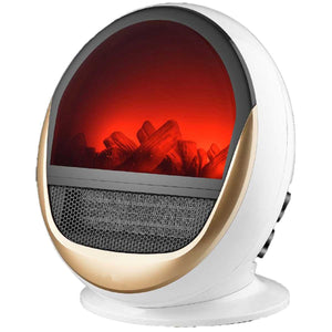 Caminetto Elettrico in Ceramica 750W 1500W con Schermo LED Effetto Fiamma Termocamino Stufa Elettrica Termoventilatore Bianco Oro