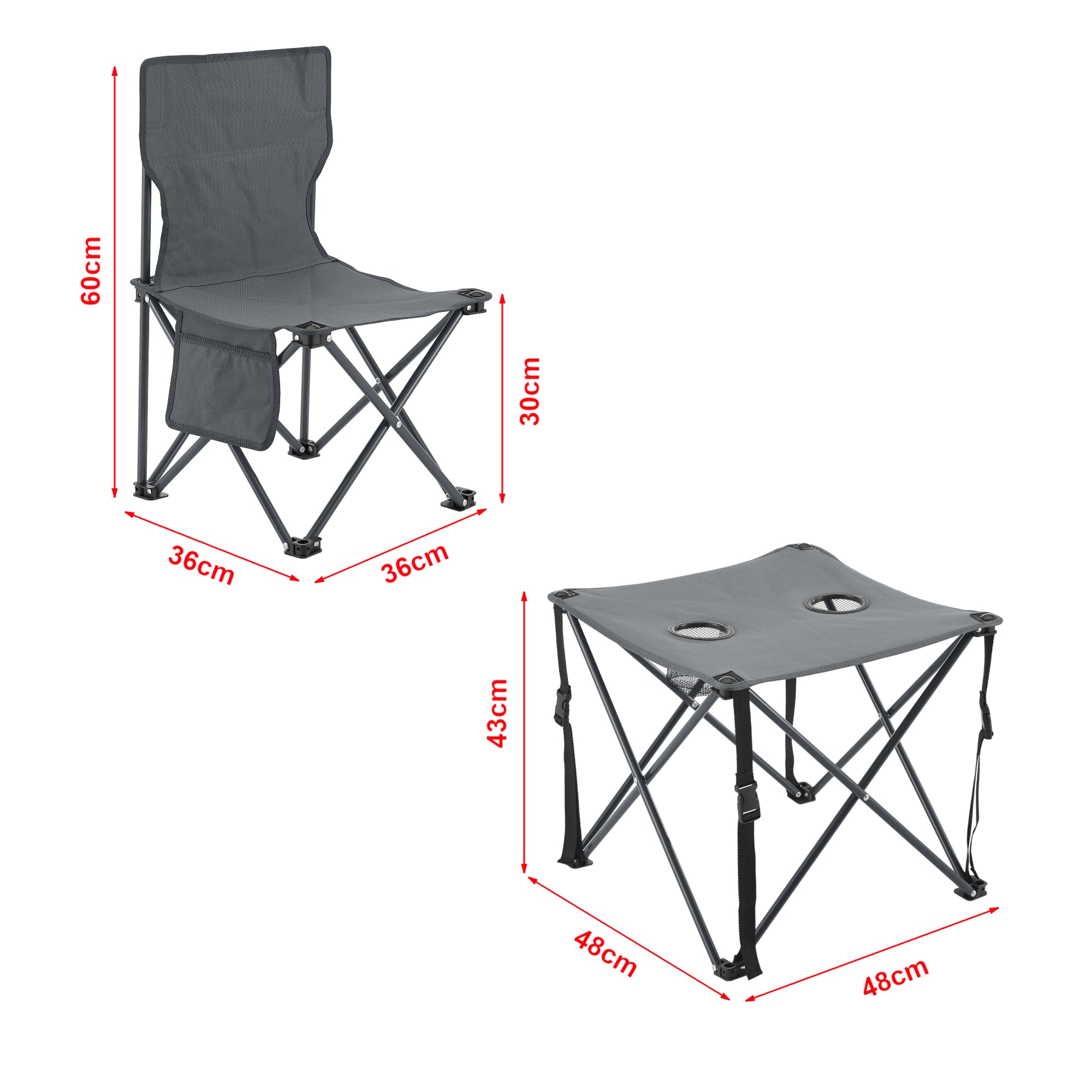 Set Banzi Tavolo e 2 Sedie Pieghevoli per Campeggio - Grigio casa.pro