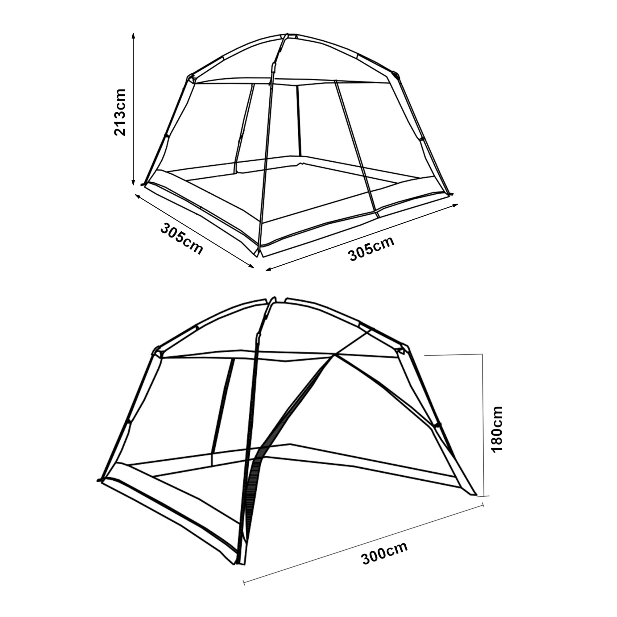 Gazebo da Giardino Beekdaelen con Zanzariere 305 x 305 x 213 cm Grigio / Verde pro.tec