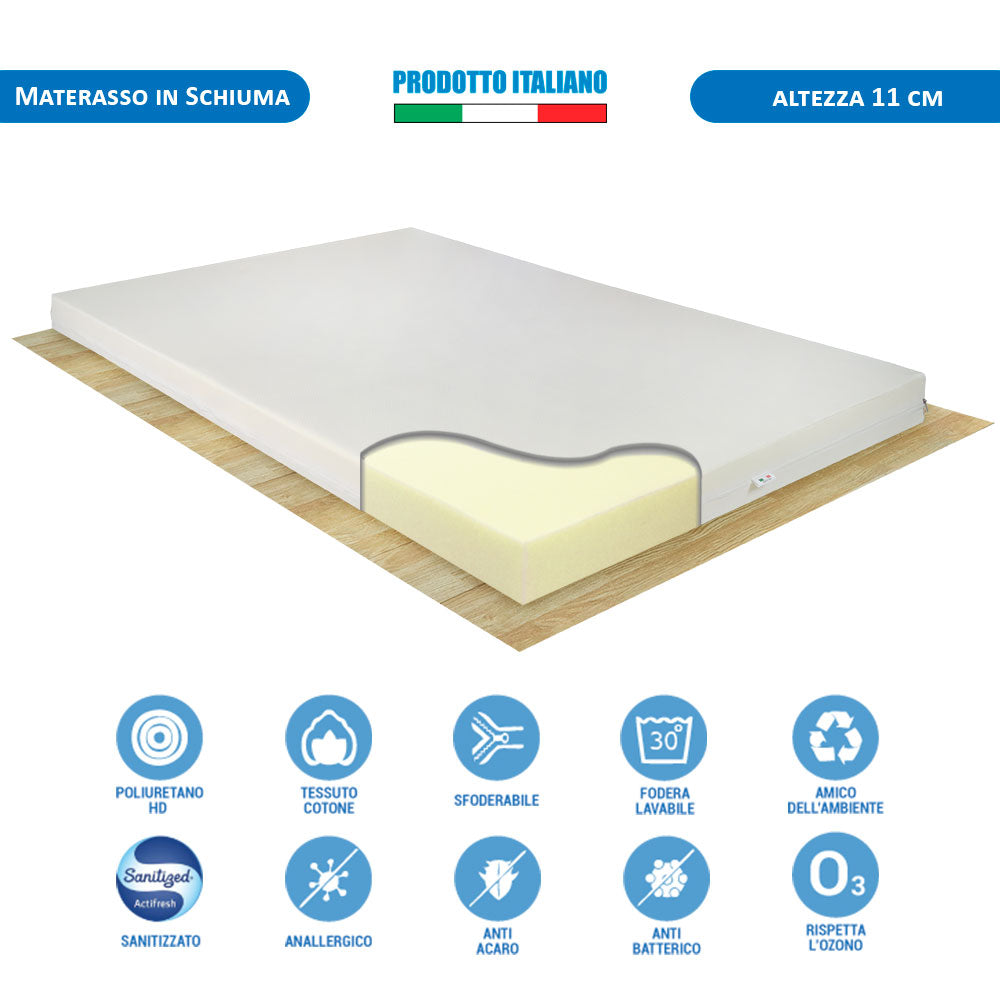 Materassino alto 11 cm per letto una piazza e mezza 120x190 modello CANADA sfoderabile - Comprarredo