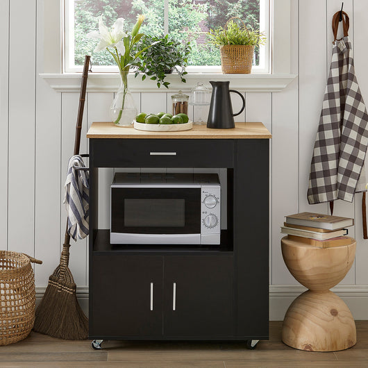 Carrello da cucina legno Mobiletto cucina salvaspazio con cassetto e armadietto 82x46x88 cm Nero FKW113-SCH SoBuy