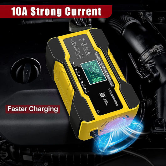 Caricabatterie Auto Moto Caricabatteria e Mantenitore 10A 12V/24V Carica Batteria Auto con Schermo LCD Touch Multi Protezioni 5 modalità di Ricarica