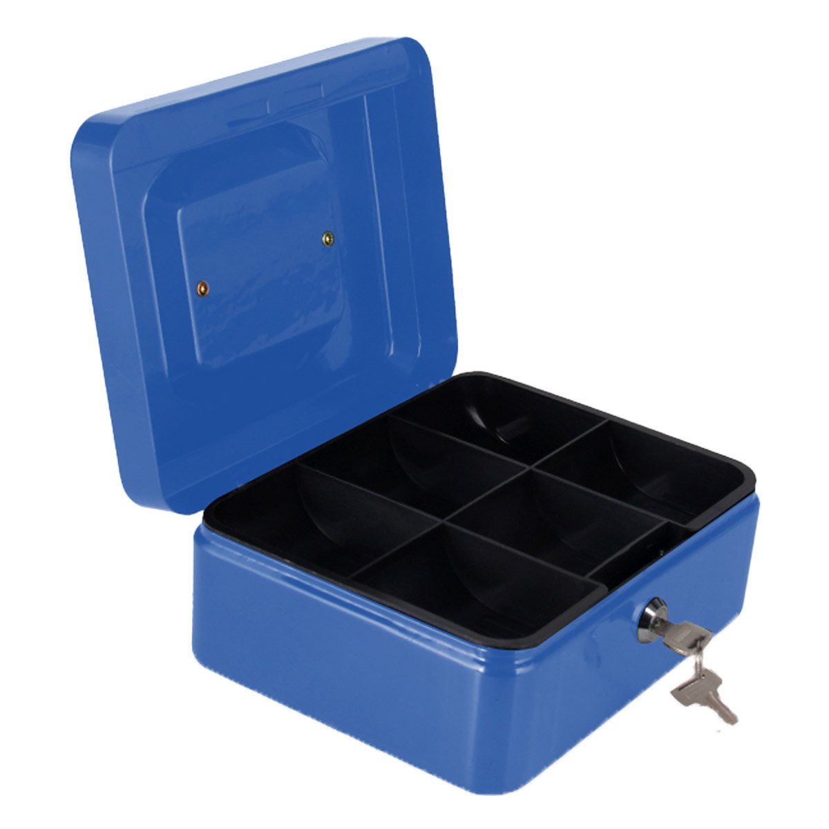 Cassetta Portavalori di Sicurezza in Acciaio con 2 Chiavi, Cassette dei contanti Vassoio Portamonete Integrato Dimensioni 20x16x9 cm, Colore Blu