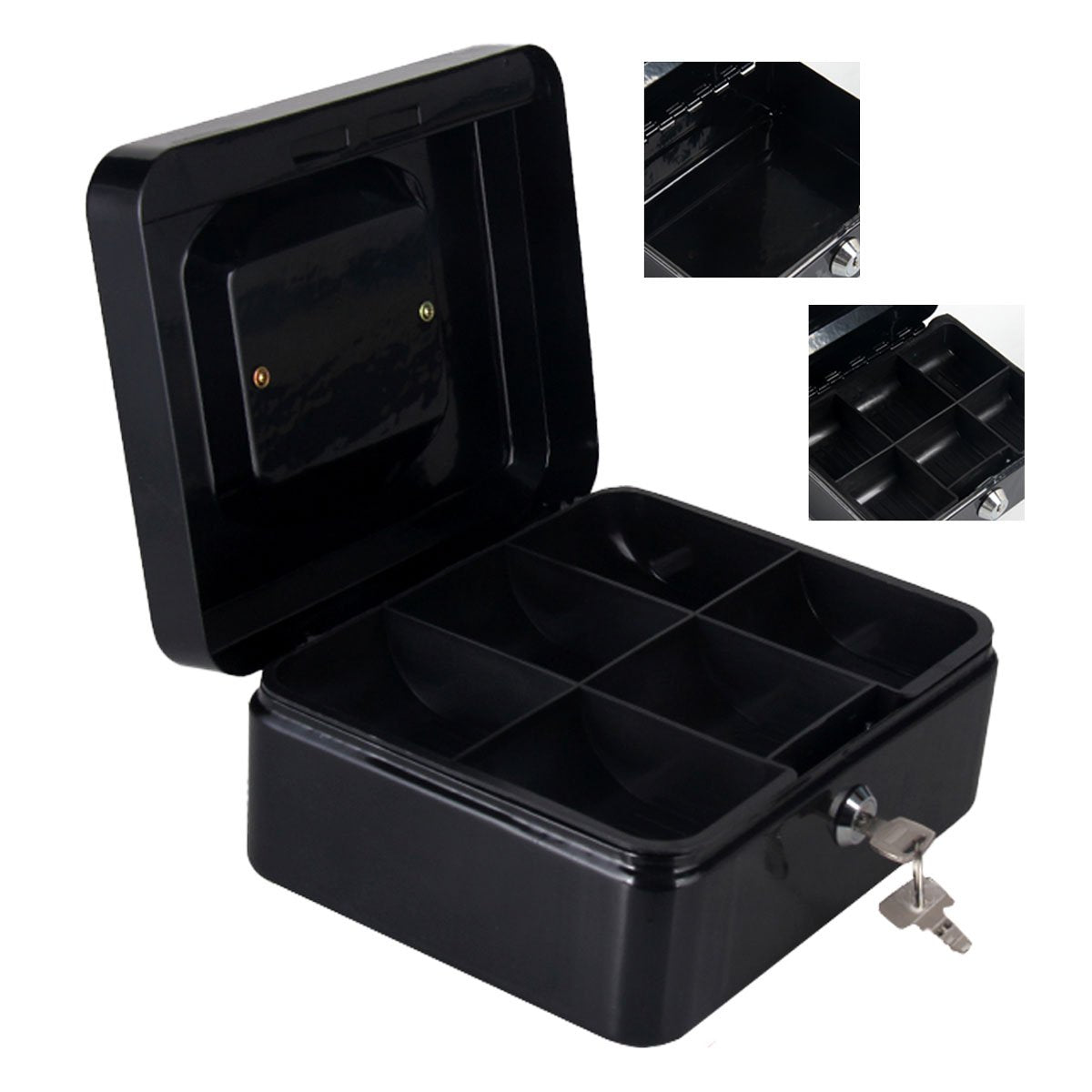 Cassetta Portavalori di Sicurezza in Acciaio con 2 Chiavi, Cassette dei contanti Vassoio Portamonete Integrato Dimensioni 20x16x9 cm, Colore Nero