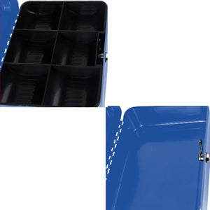 Cassetta Portavalori di Sicurezza in Acciaio con 2 Chiavi, Cassette dei contanti Vassoio Portamonete Integrato Dimensioni 25x20x9 cm, Colore Blu