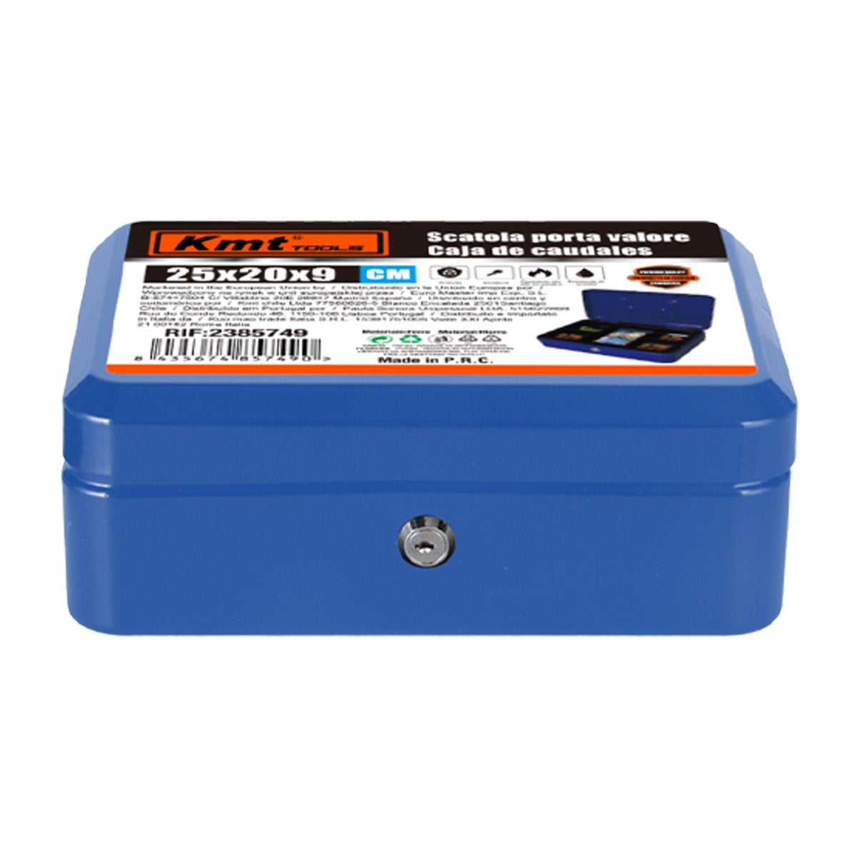 Cassetta Portavalori di Sicurezza in Acciaio con 2 Chiavi, Cassette dei contanti Vassoio Portamonete Integrato Dimensioni 25x20x9 cm, Colore Blu