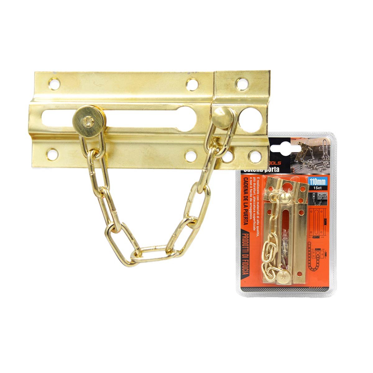 Catena per Porta Anteriore Serratura Porta Sicurezza in Acciaio Inossidabile ORO 110x45mm