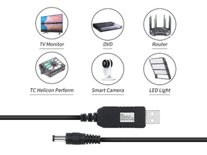 Cavo Convertitore Di Tensione Da USB 5V a Jack DC 5,5X2,1mm 12V Lunga 1M