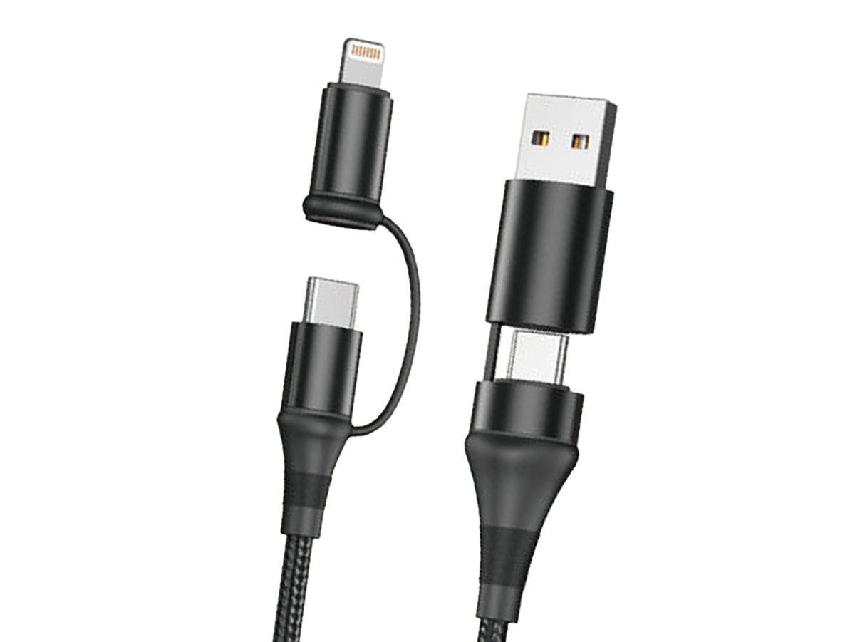 Cavo USB 4 In 1 USB-A USB-C Lightning Nylon Intrecciato 1 Metro Ricarica Veloce Massimo 60W