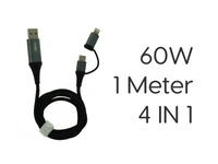 Cavo USB 4 In 1 USB-A USB-C Lightning Nylon Intrecciato 1 Metro Ricarica Veloce Massimo 60W