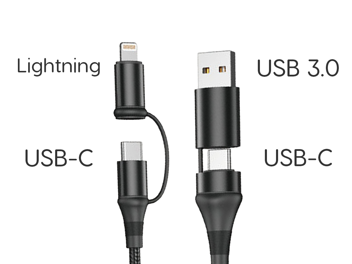 Cavo USB 4 In 1 USB-A USB-C Lightning Nylon Intrecciato 1 Metro Ricarica Veloce Massimo 60W