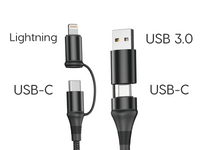 Cavo USB 4 In 1 USB-A USB-C Lightning Nylon Intrecciato 1 Metro Ricarica Veloce Massimo 60W