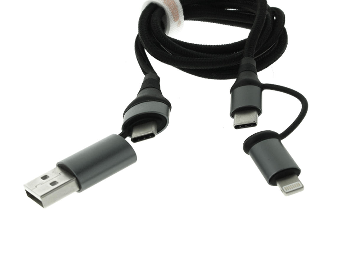 Cavo USB 4 In 1 USB-A USB-C Lightning Nylon Intrecciato 1 Metro Ricarica Veloce Massimo 60W