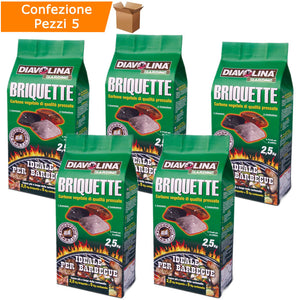 Multipack 5 pezzi diavolina briquette carbone vegetale pressato 2,5 kg