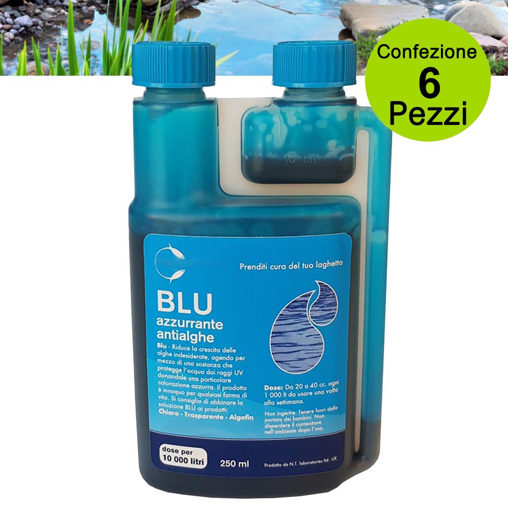 Multipack da 6 pz azzurrante antialghe per laghetto e piscina effetto acqua blu litri 90.000