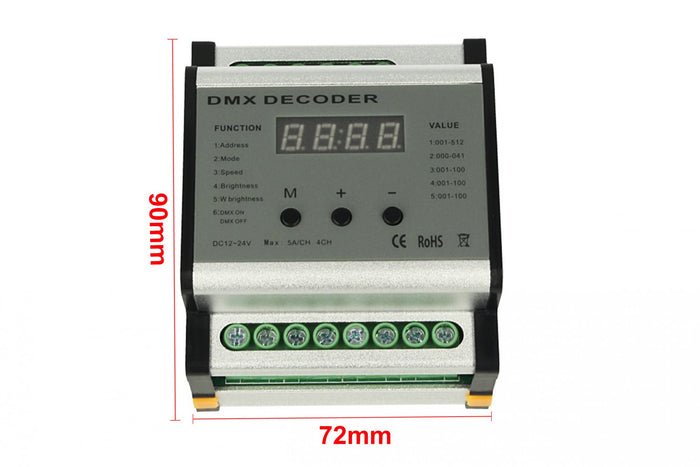 Centralina DMX Decoder Con Rail Guida DIN 4 Canali 12V 24V 5AX4 DMX701