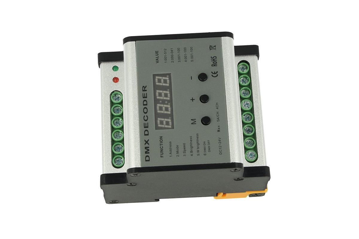 Centralina DMX Decoder Con Rail Guida DIN 4 Canali 12V 24V 5AX4 DMX701