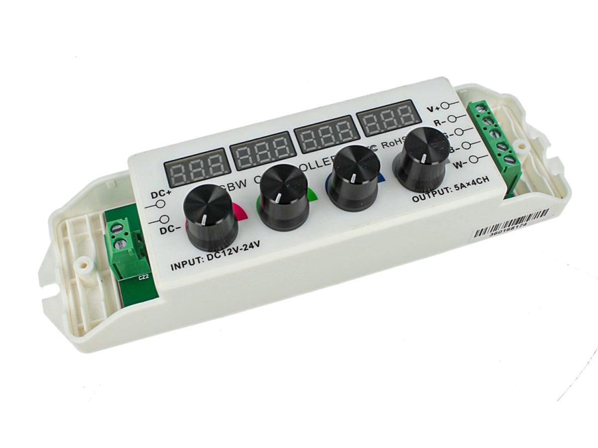 Centralina RGBW Led Dimmer PWM Controller Modulo Manuale Con Manopole e Display 4 Canali 12V 24V 5AX4