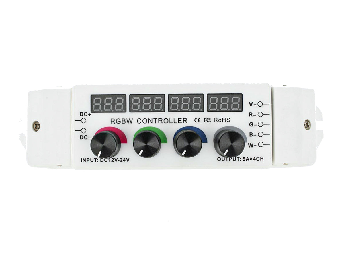 Centralina RGBW Led Dimmer PWM Controller Modulo Manuale Con Manopole e Display 4 Canali 12V 24V 5AX4