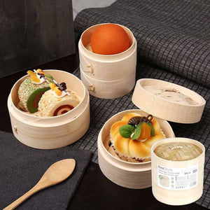 Cestello per Cottura a Vapore di Bamb&ugrave; a 2 Livelli Lavabile per Ravioli Verdure Dimsum e molti altri 15cm Diametro e Alto 13.5cm