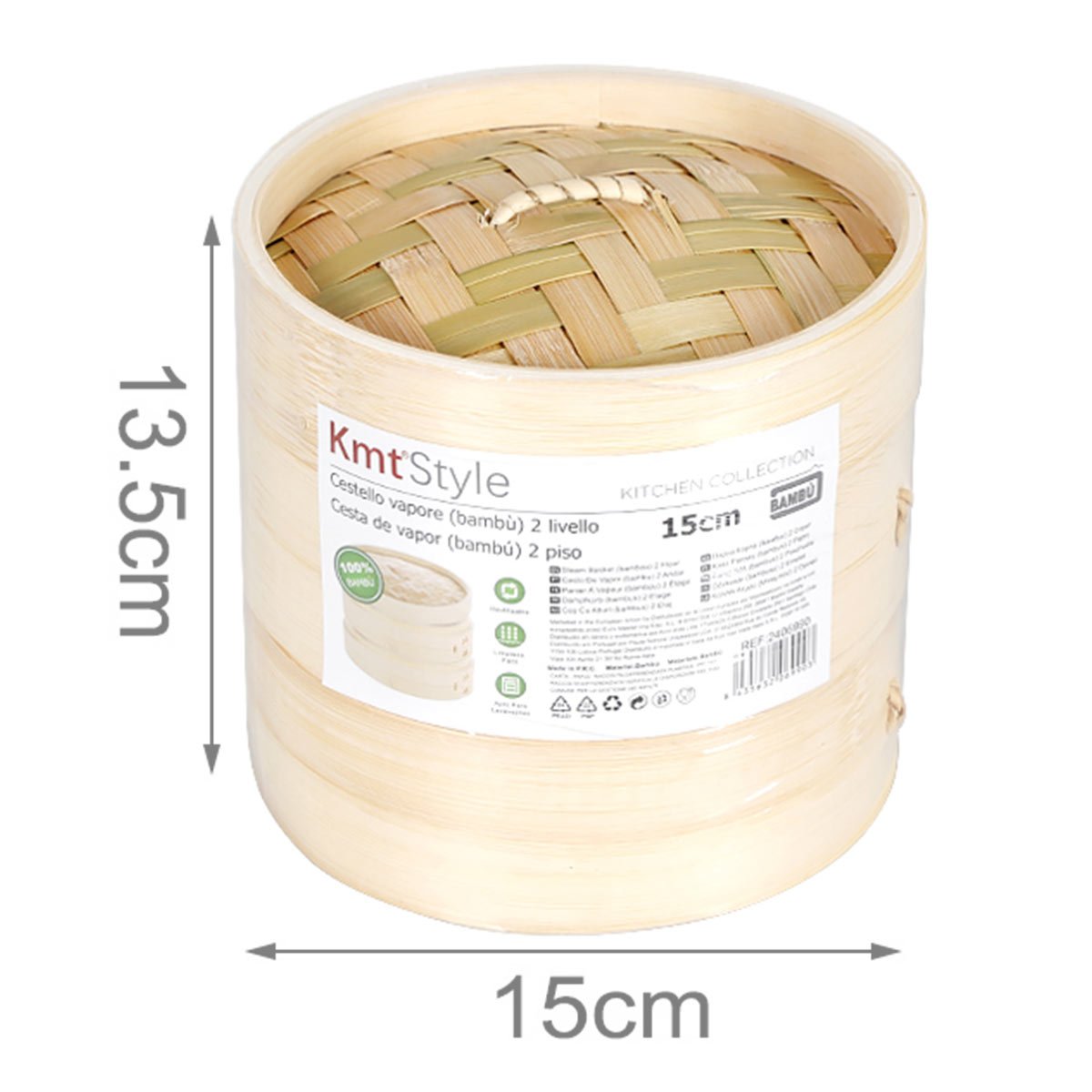 Cestello per Cottura a Vapore di Bamb&ugrave; a 2 Livelli Lavabile per Ravioli Verdure Dimsum e molti altri 15cm Diametro e Alto 13.5cm