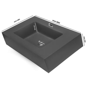 Ogomondo top lavabo sospeso in materiale marmo resina finitura liscia *** misure 90x46x15 cm, tinta antracite, confez...