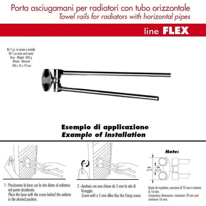 Pika shop portasalviette per termoarredo modello flex cromato 35cm