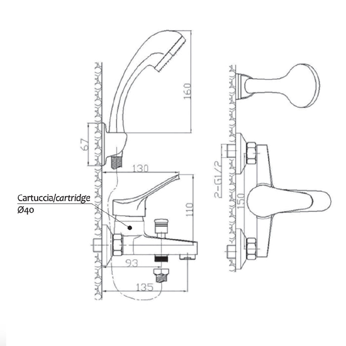 Miscelatore vasca cromato bagno vasca doccia rubinetteria serie sei